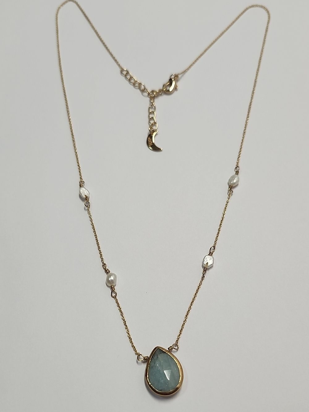 Luna Norte Gold Semiprecious Stone Teardrop Pendant Necklace with Pearls 18-20"